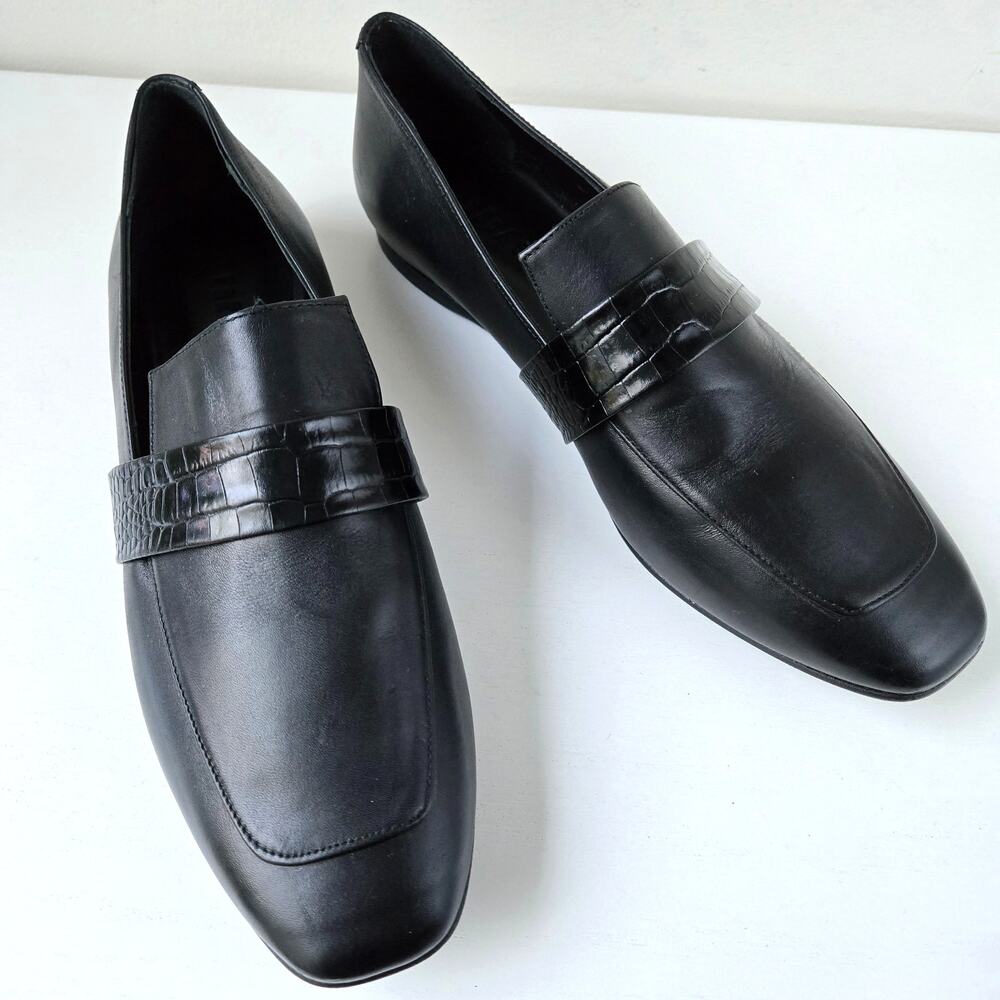 Freda Salvador NEW Croc Embossed Black Patent Leather Loafers Flats Women Size 6
